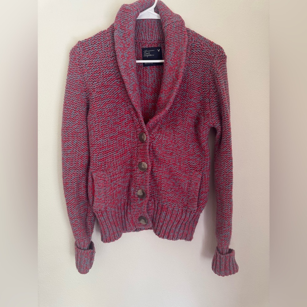 American Eagle Outfitters Red Shawl Collar Cardigan vintage Y2K 00s Grandmacore